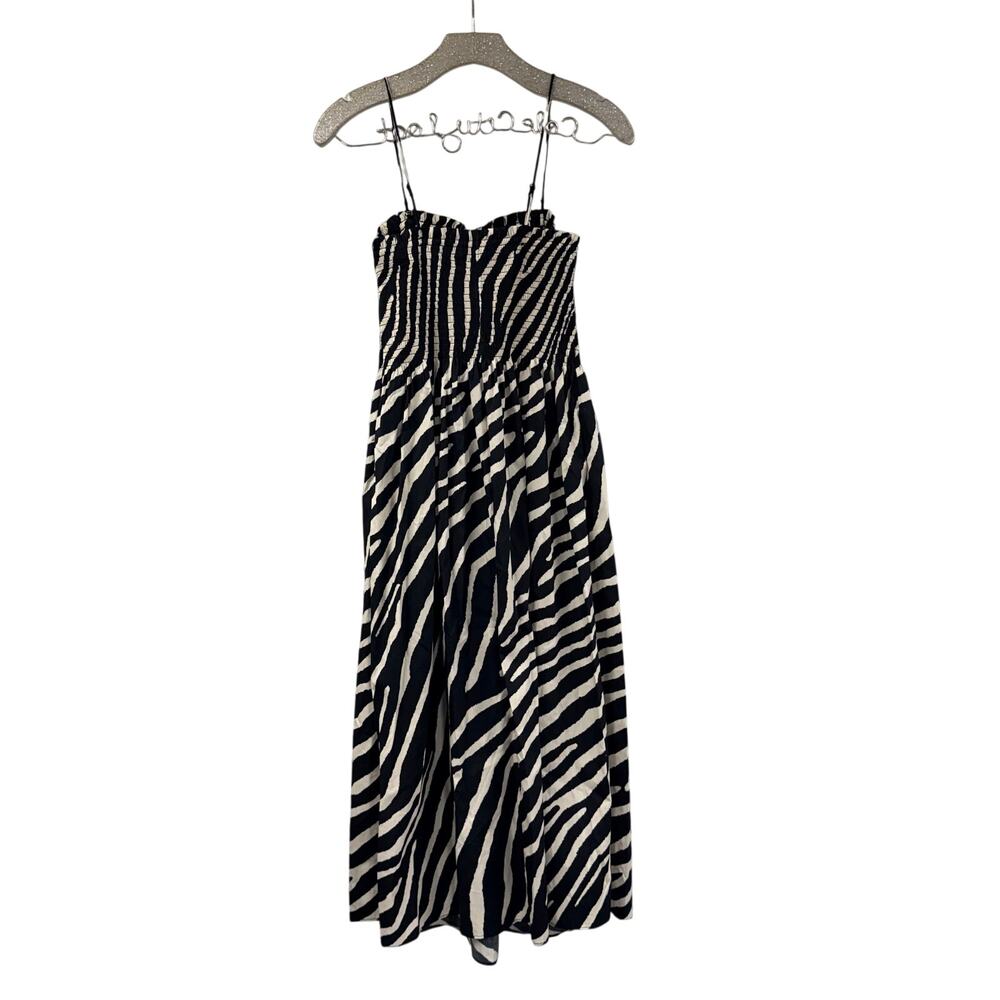 H&M Zebra Print Midi Dress Black White Medium Spaghetti Strap